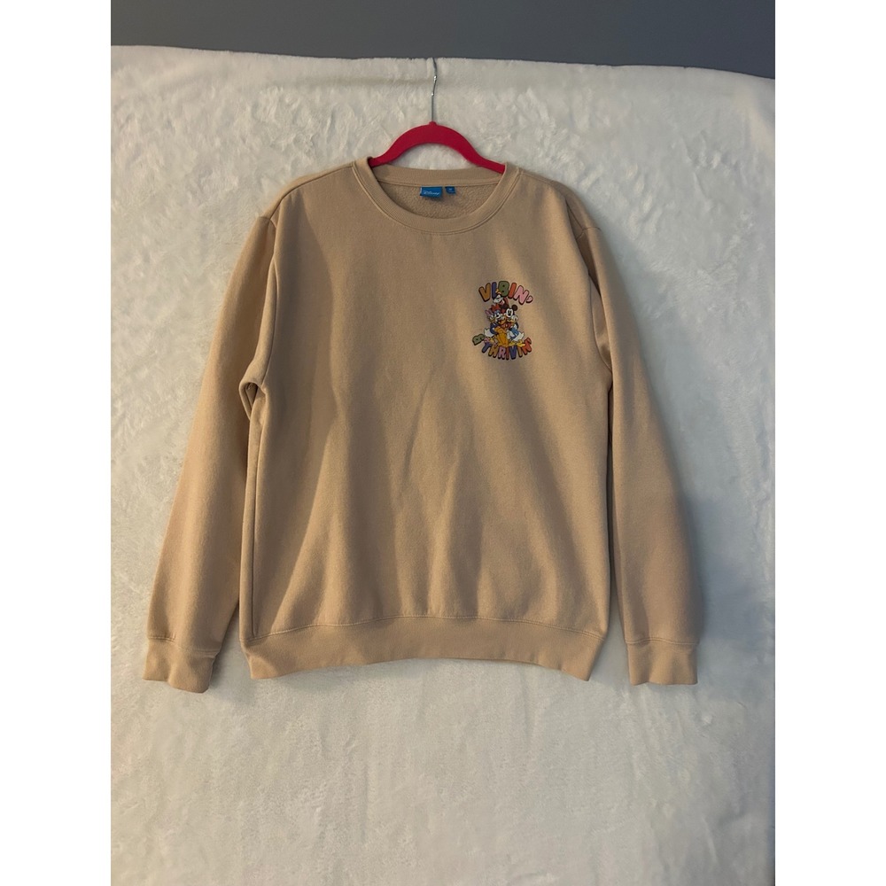 Disney Mickey & Friends Vibin & Thrivin Sweatshirt Tan Beige Medium Crewneck M